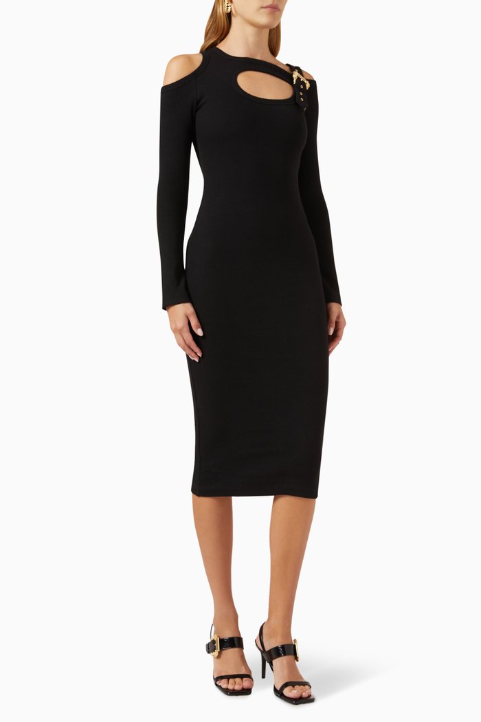 

Buckled Midi Dress in Ribbed-cotton, Black