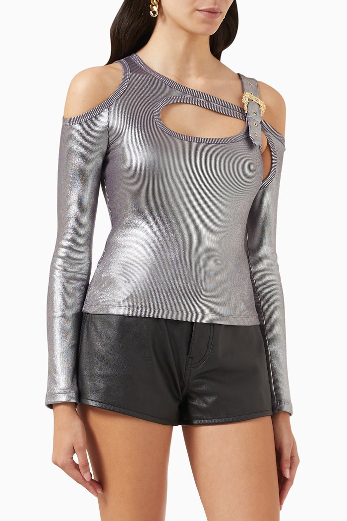 

Baroque Buckle Cut-out Top in Nylon, Silver