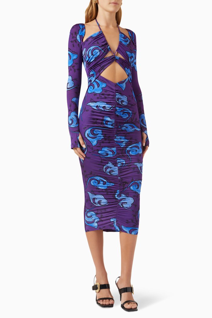 

Twigs Midi Dress in Stretch Viscose, Purple