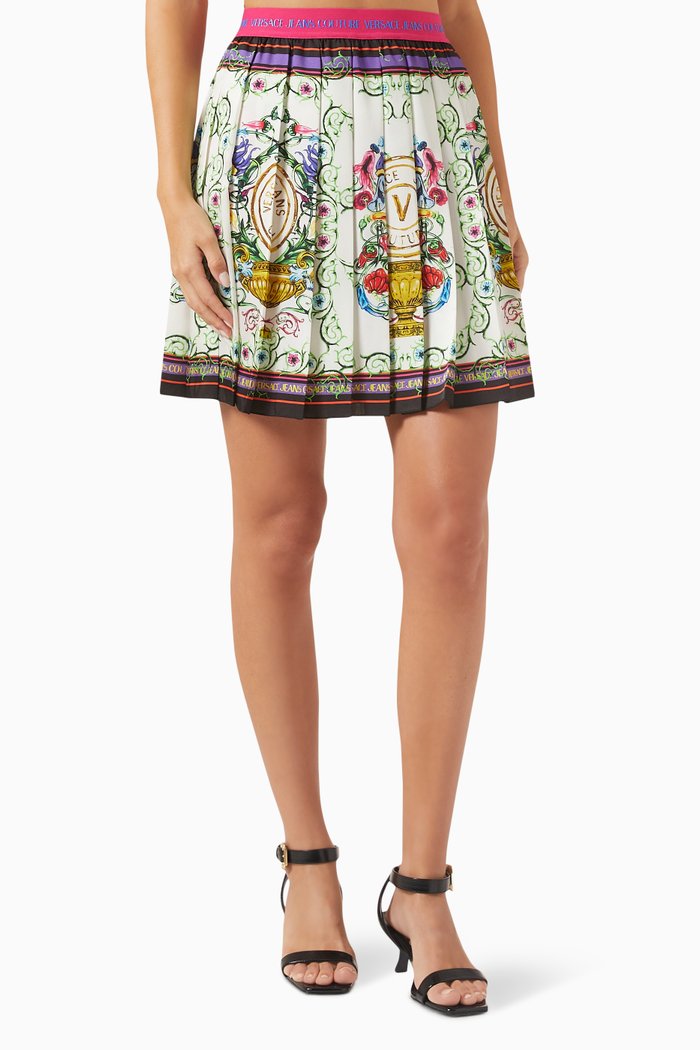 

Garden-print Pleated Mini Skirt in Viscose, Multicolour