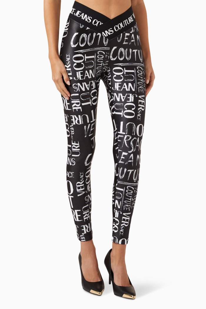 

Logo Asymmetrical Leggings in Nylon-blend, Black