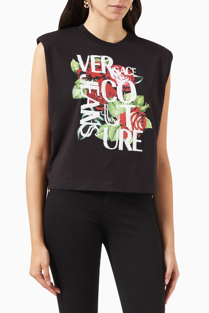 

Doodle Roses T-Shirt in Cotton Jersey, Black