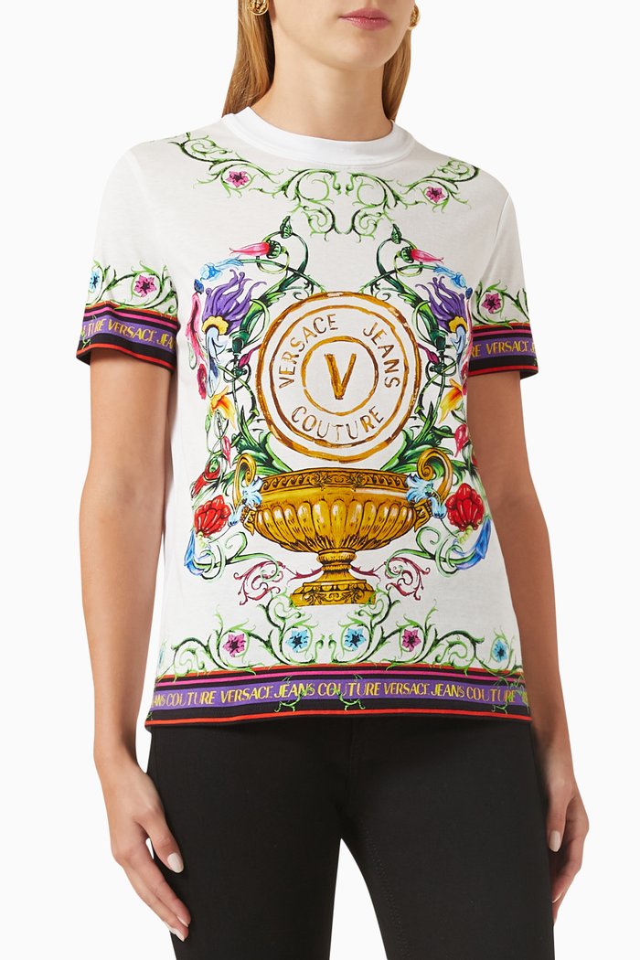 

V-Emblem Garden T-shirt in Cotton Jersey, Multicolour