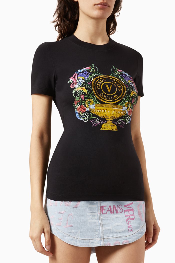 

V-Emblem Garden T-Shirt in Cotton Jersey, Black