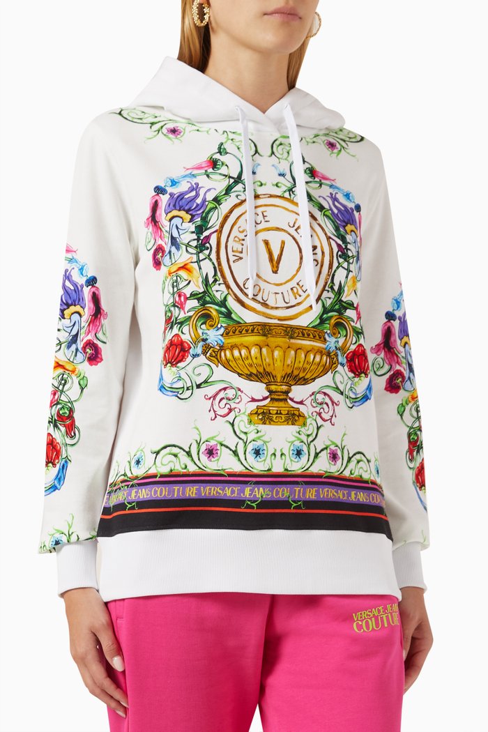 

V-Emblem Garden Print Hoodie in Cotton-fleece, Multicolour