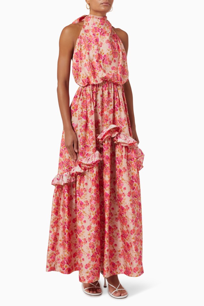 

Elizabeth Maxi Dress in Silk, Orange