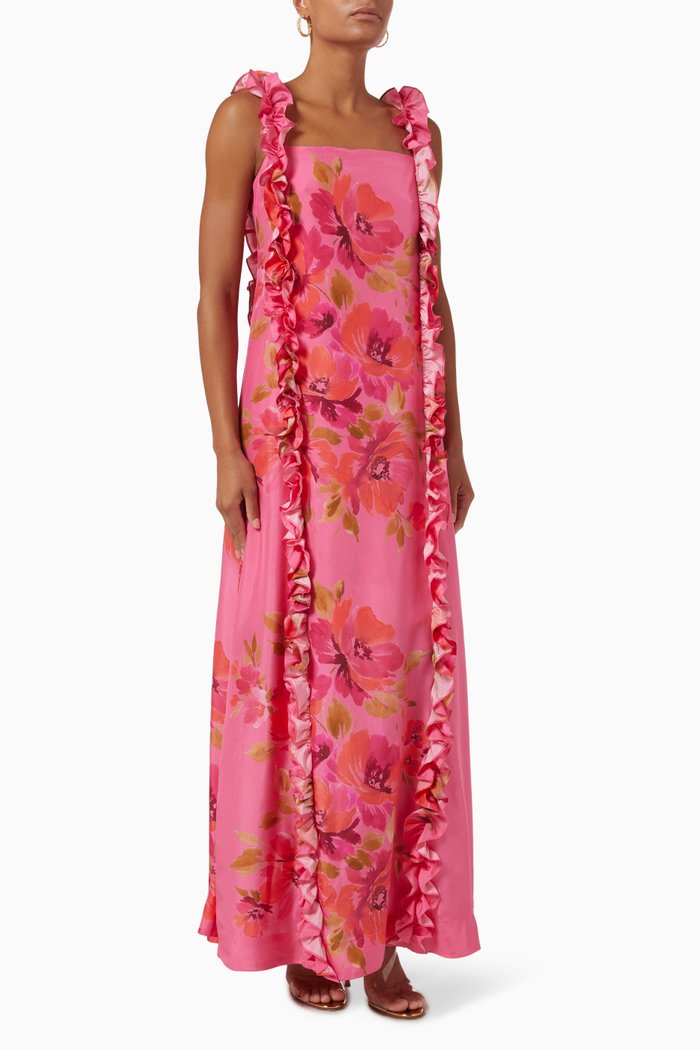 Grazia Maxi Dress in Silk, Pink
