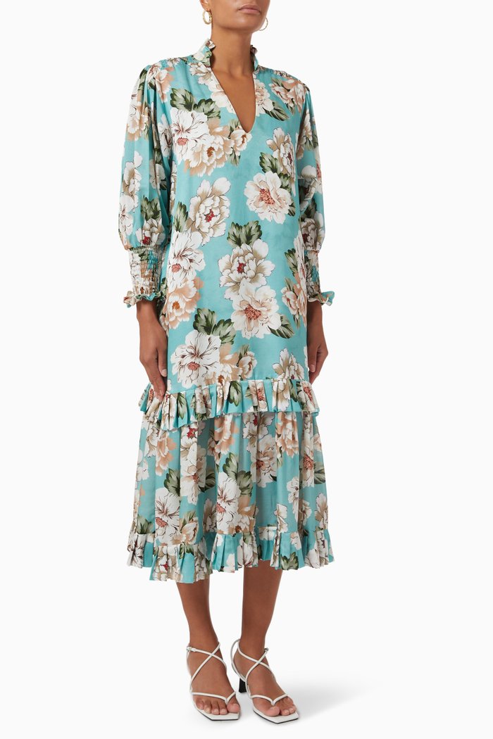 

Adna Midi Dress in Cotton Silk Blend, Blue