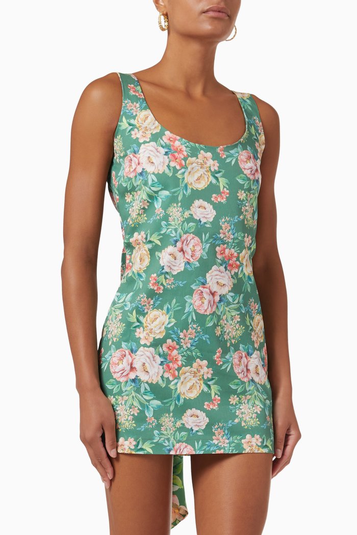 Amy Mini Dress in Cotton, Green