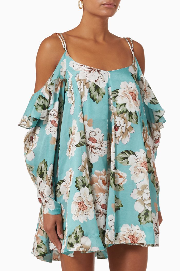 Marge Mini Dress in Cotton Silk Blend, Blue