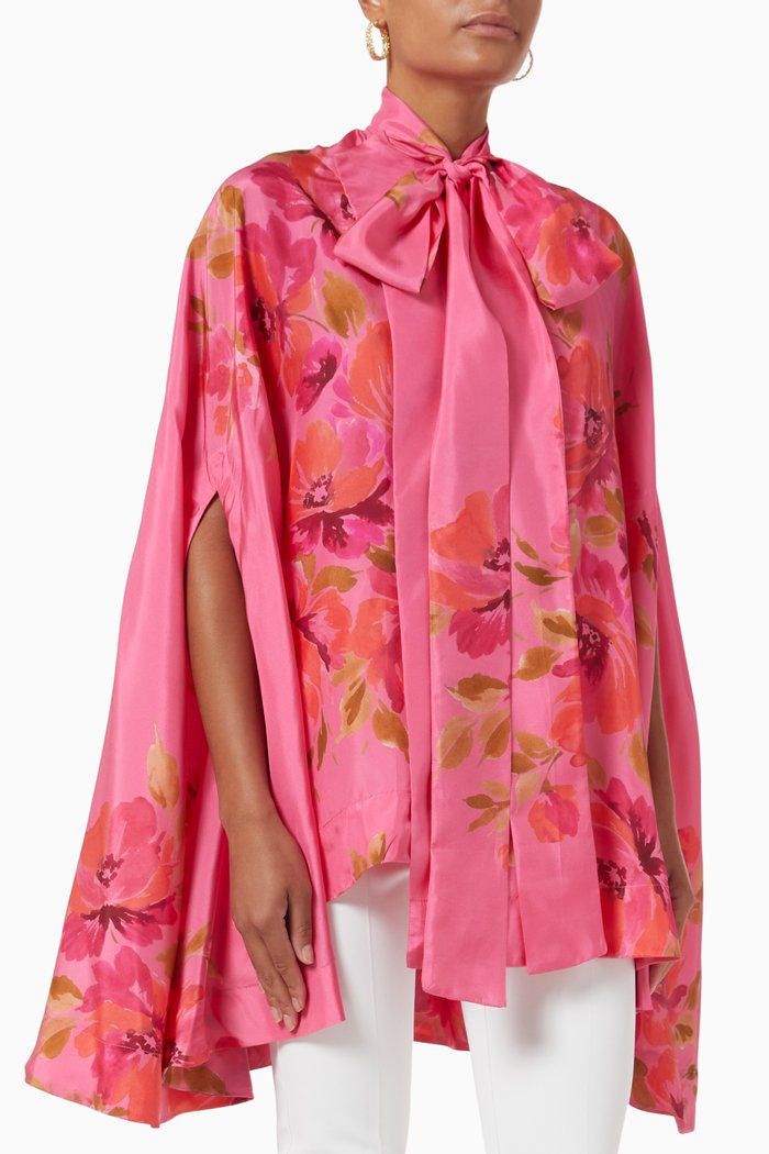 

Hilda Cape Blouse in Silk, Pink