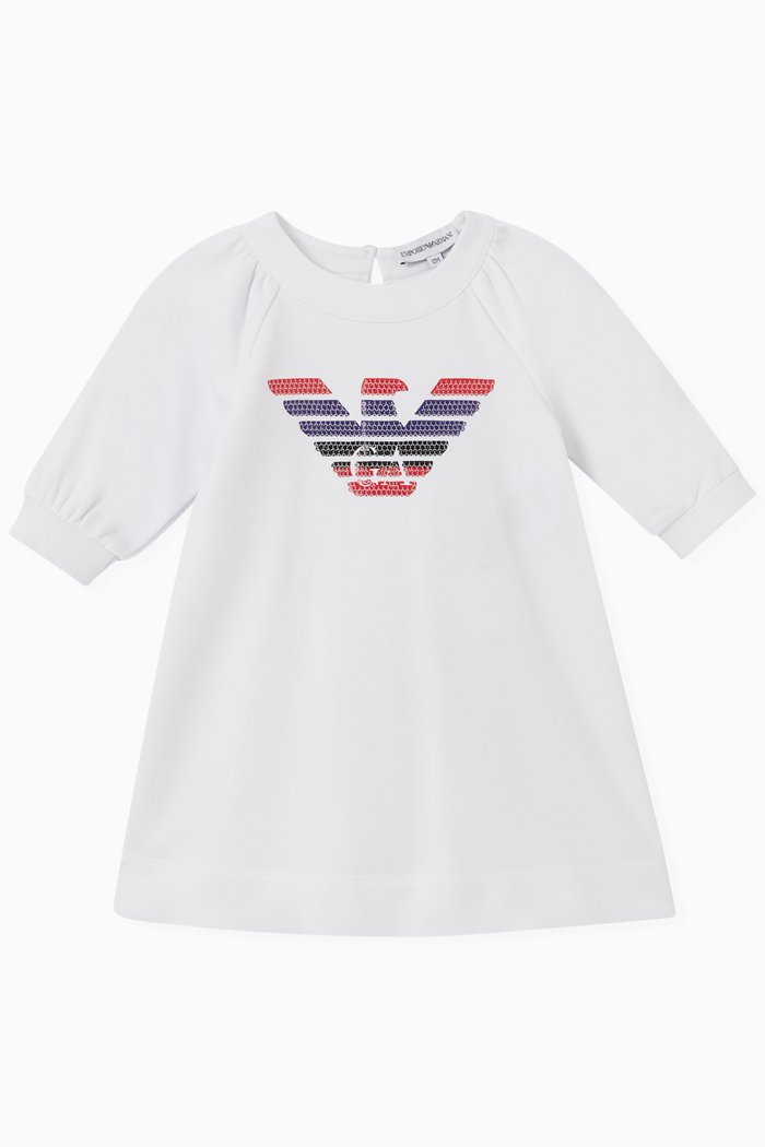 Beaded Logo Dress in Cotton Jersey, White
