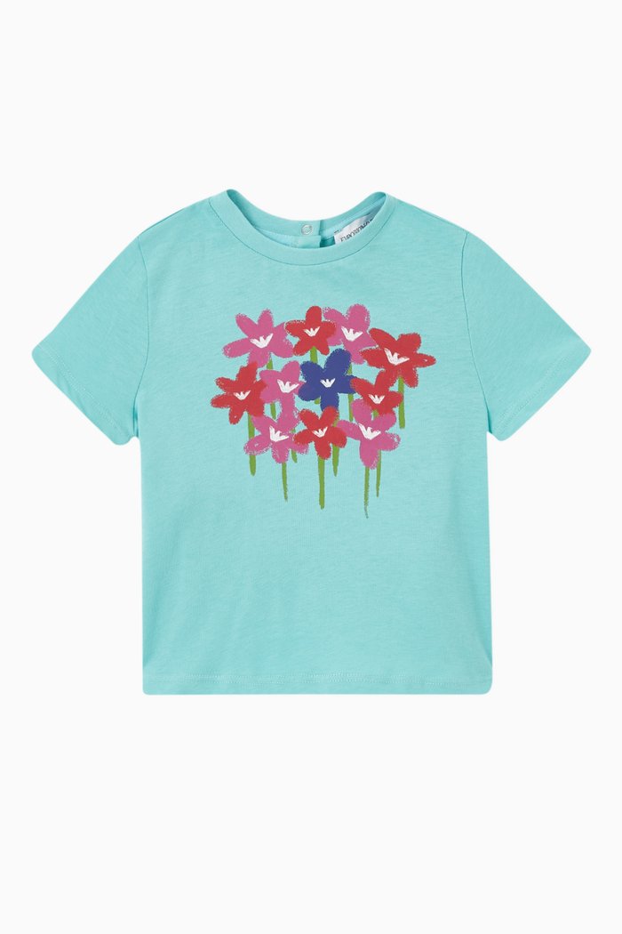 

Floral T-shirt in Cotton, Blue