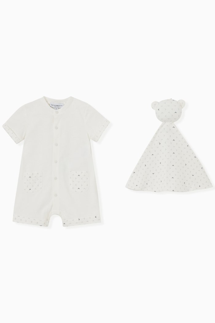 Logo Romper Set in Cotton, White