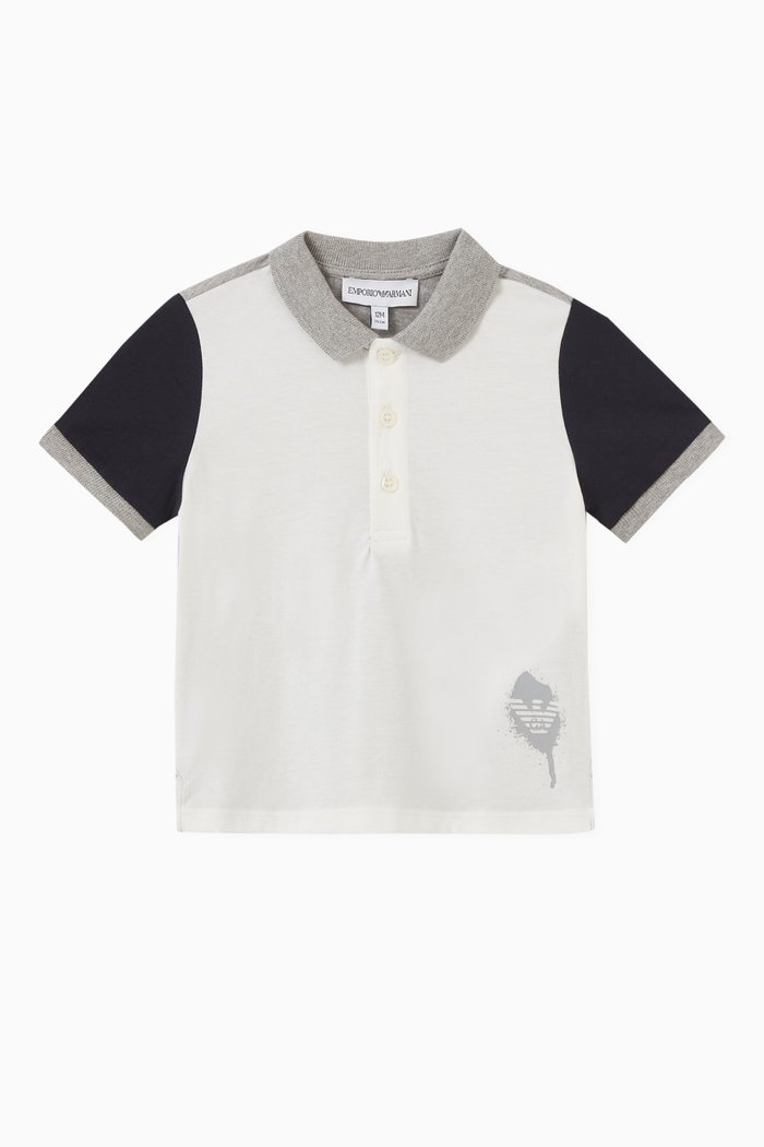 

Eagle Logo Colour-block Polo Shirt in Cotton, Grey