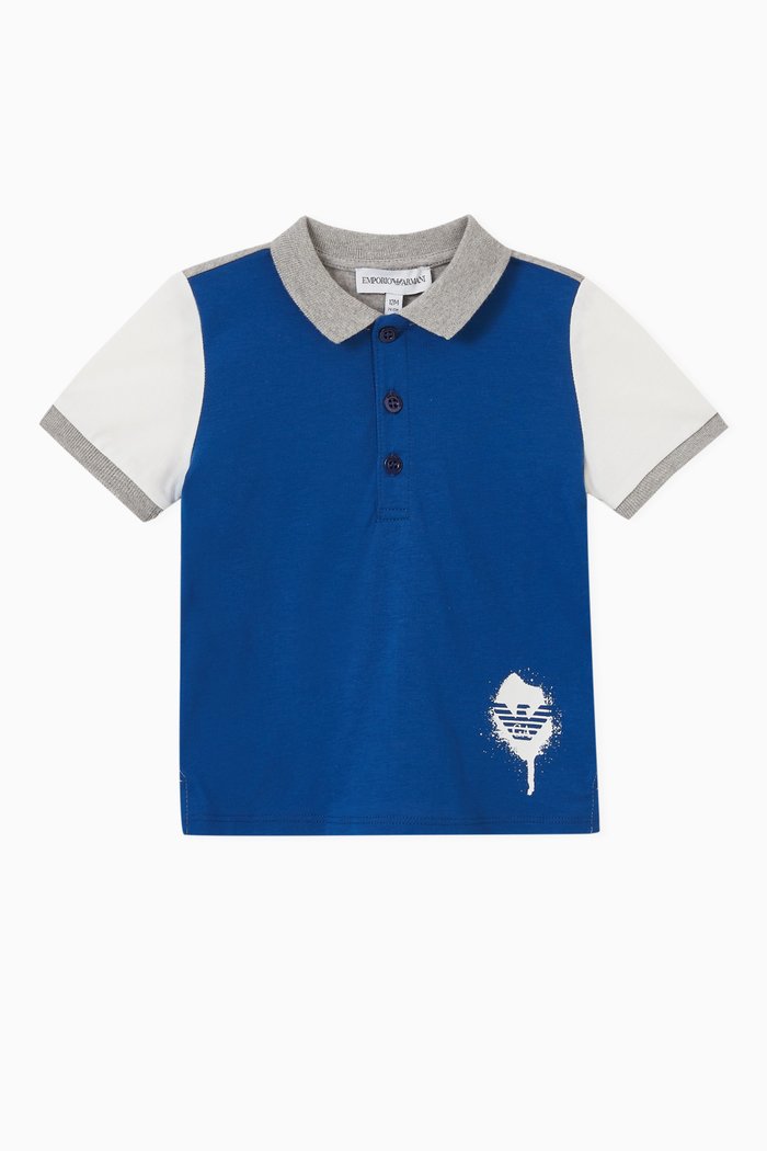 

Eagle Logo Colour-block Polo Shirt in Cotton, Blue