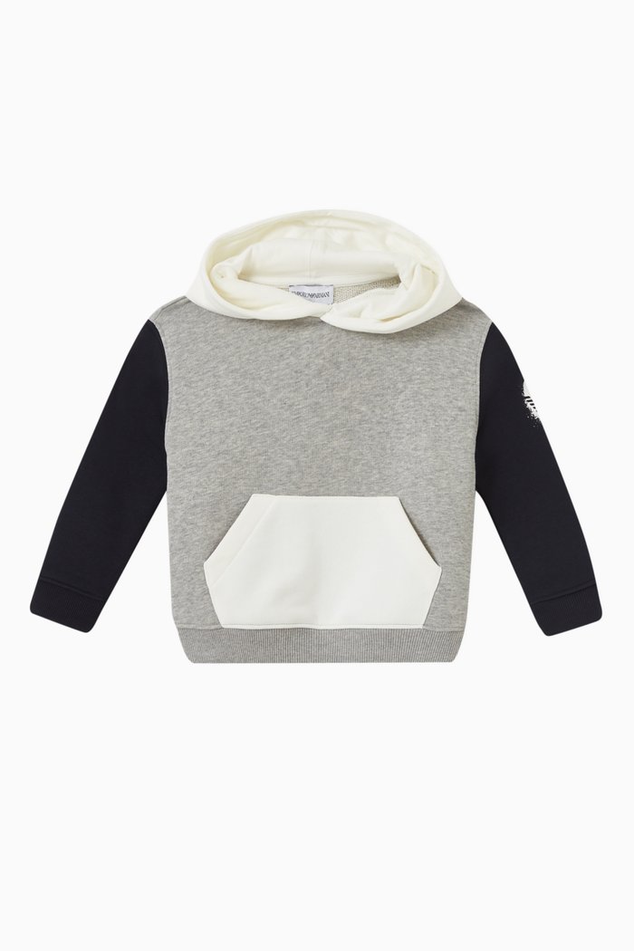 

Colour-block Hoodie in Cotton, Grey