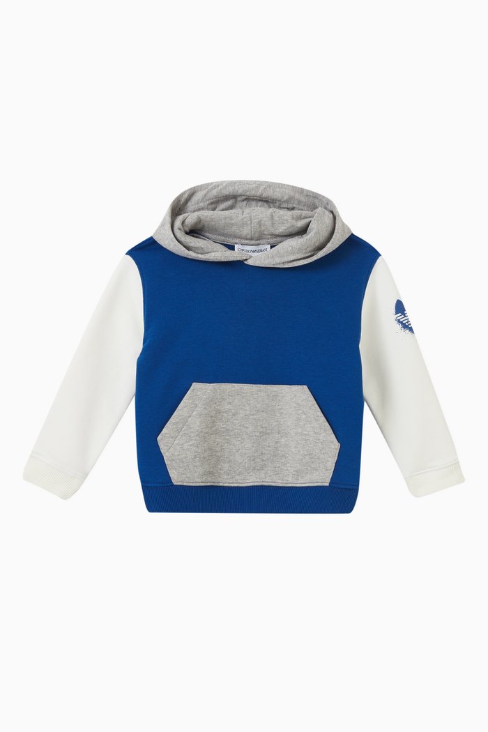 

Colour-block Hoodie in Cotton, Blue
