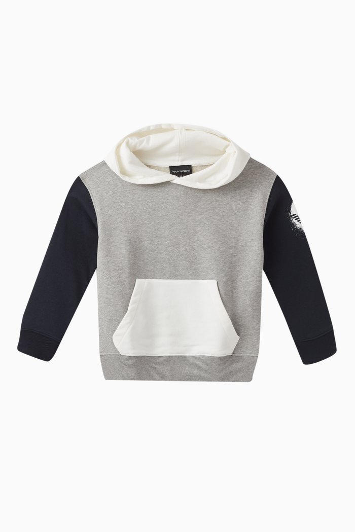 Colour-bock Hoodie in Cotton, Grey