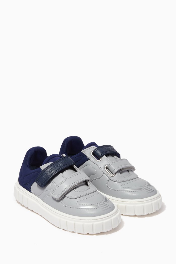 Two-toned Logo Sneakers in Leather, Grey