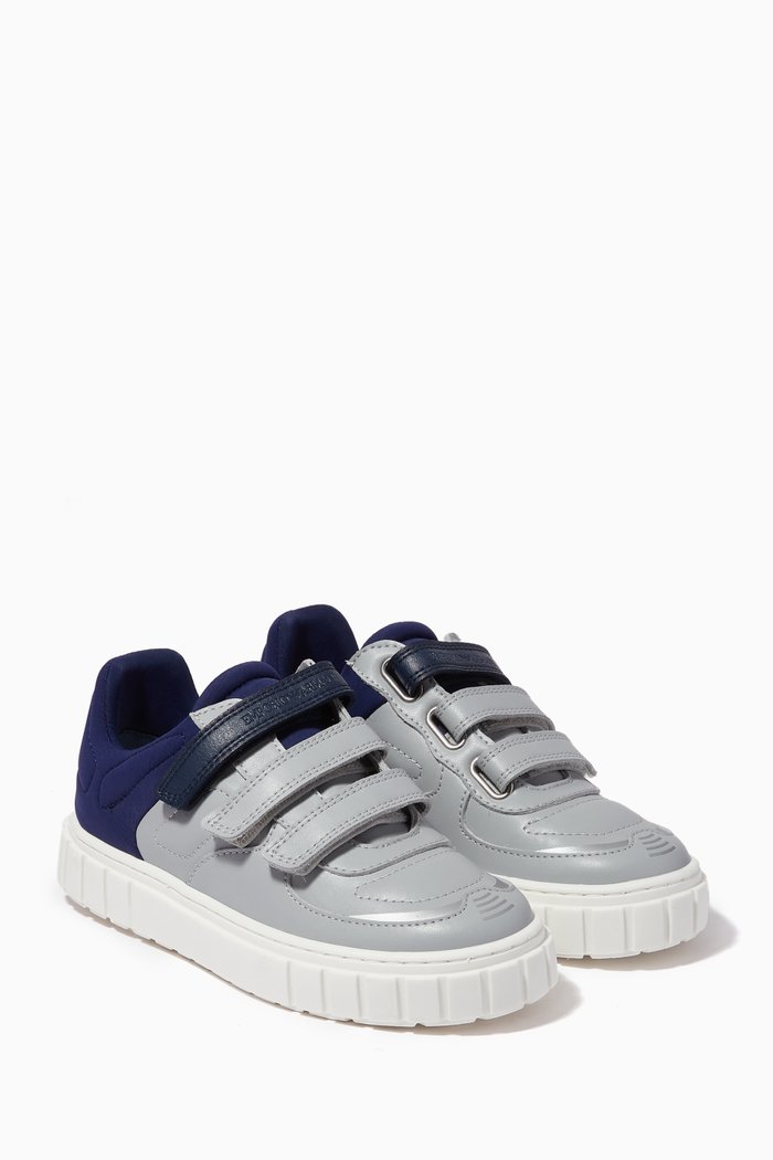 

Triple Velcro Sneakers in Leather, Grey