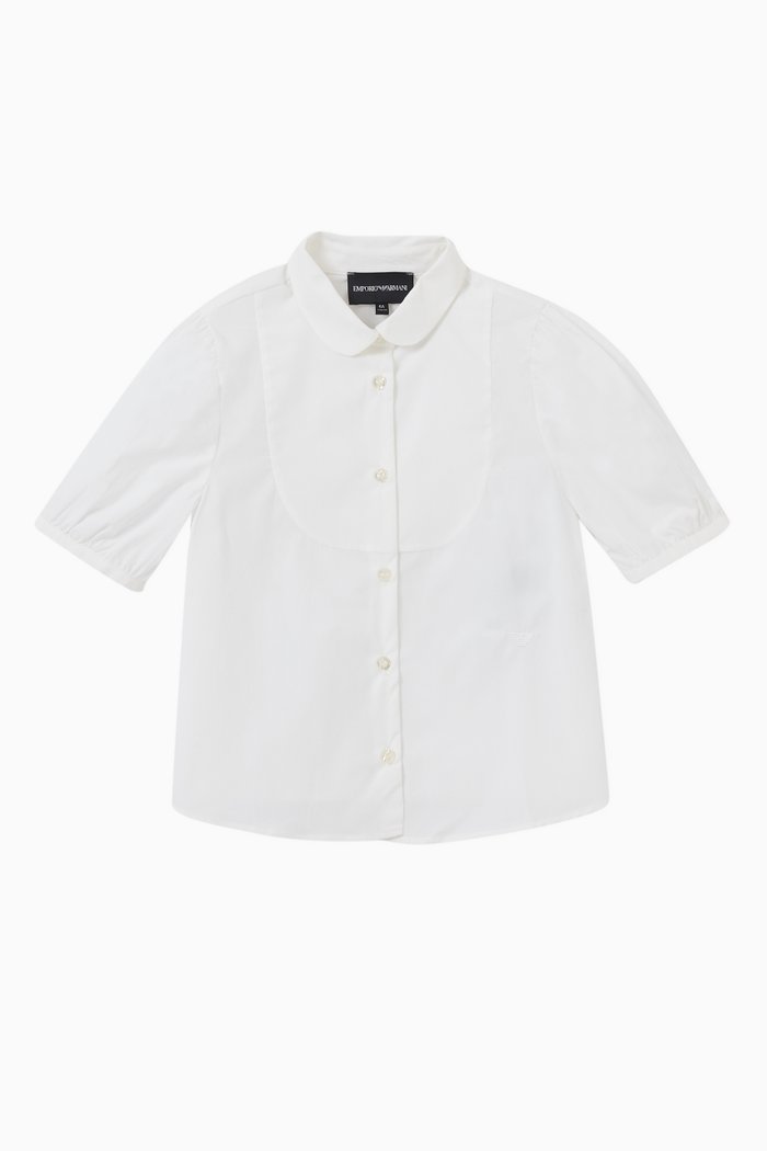 

Plastron-front Shirt in Cotton Poplin, White