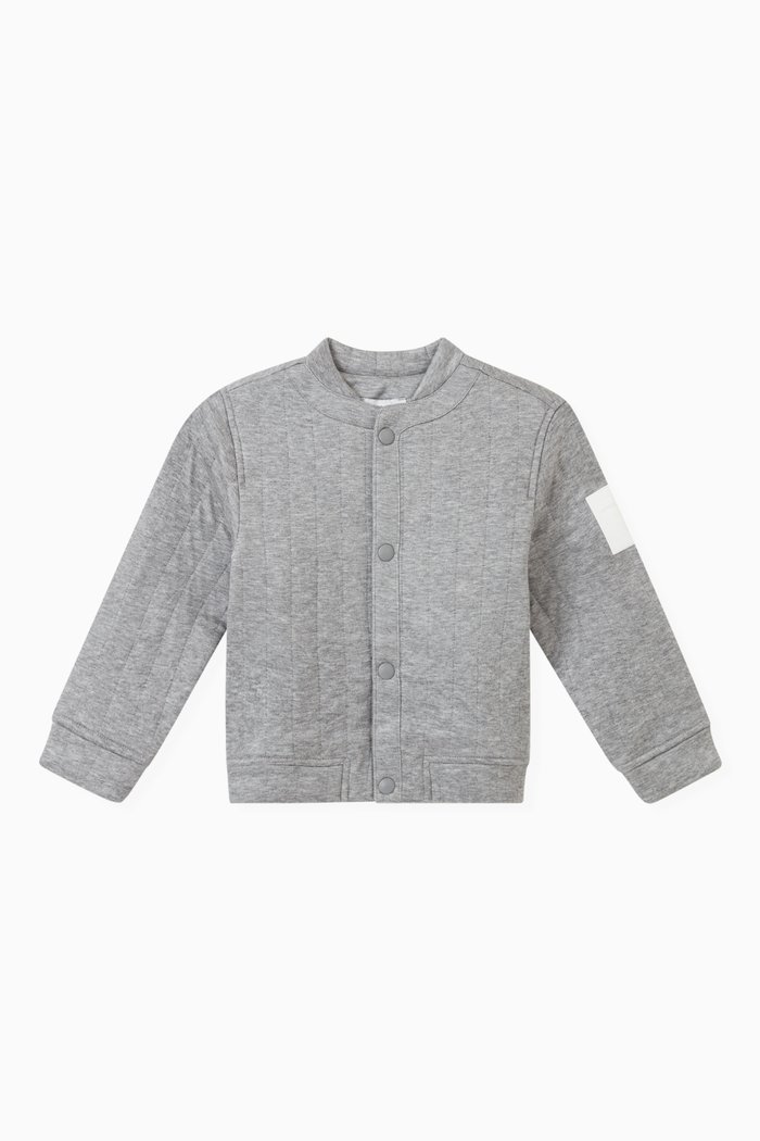 

Quilted Buttoned Sweatshirt in Cotton Blend, Grey
