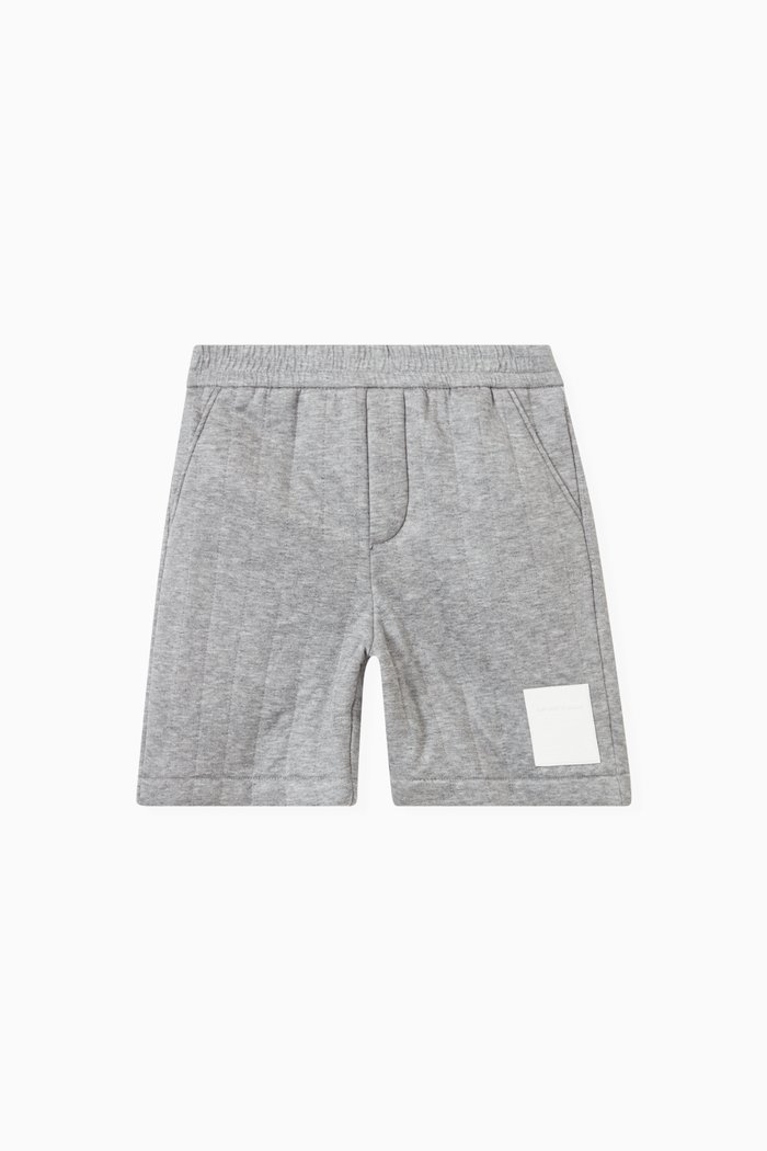 

Logo Patch Quilted Shorts in Cotton Blend, Grey