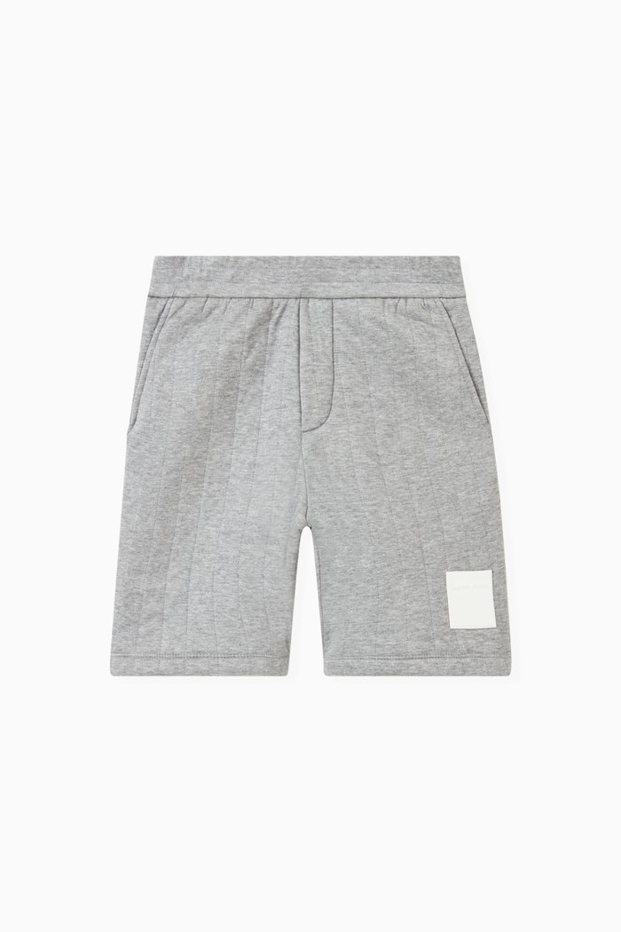 

Logo Patch Quilted Shorts in Cotton Blend, Grey