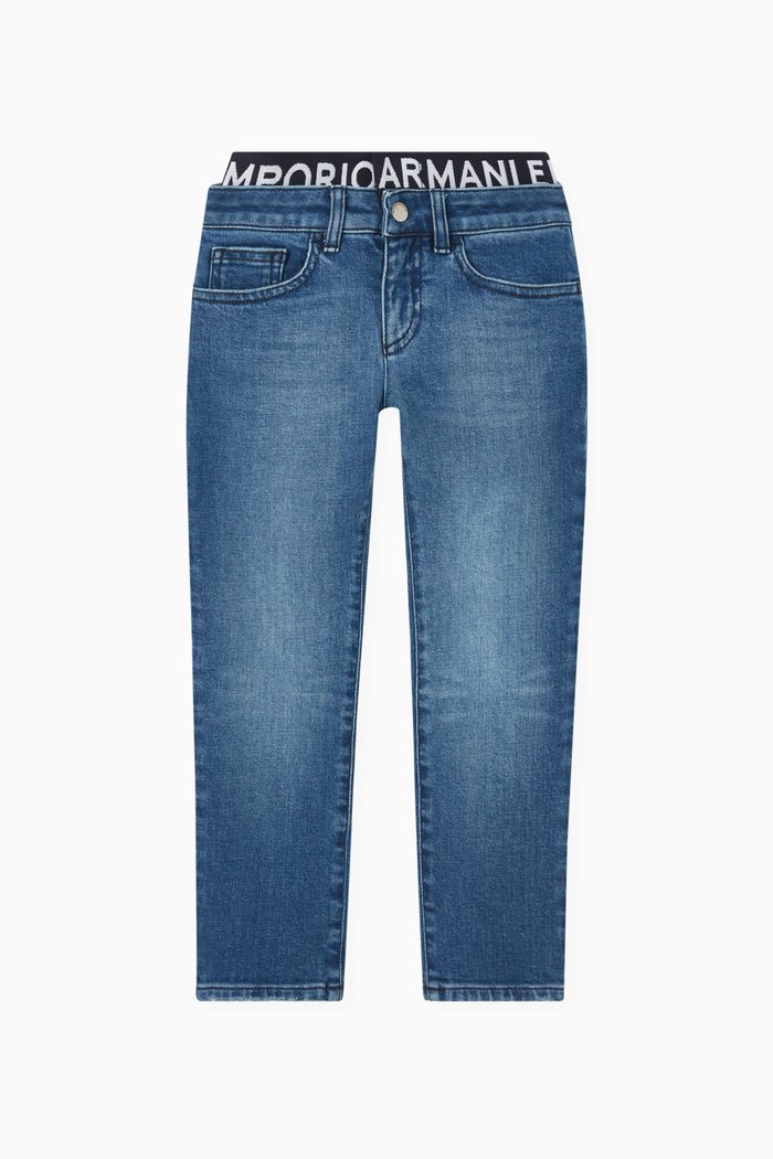 

Logo Waistband Jeans in Denim, Blue