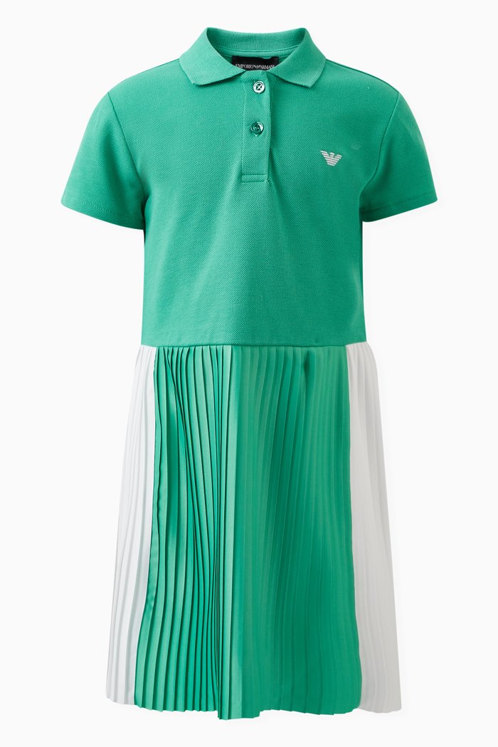 Logo-embroidered Polo Dress in Cotton & Polyester, Green