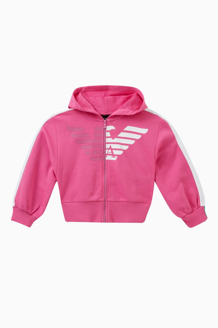 

Colour-block Logo Hoodie in Cotton Fleece, Pink
