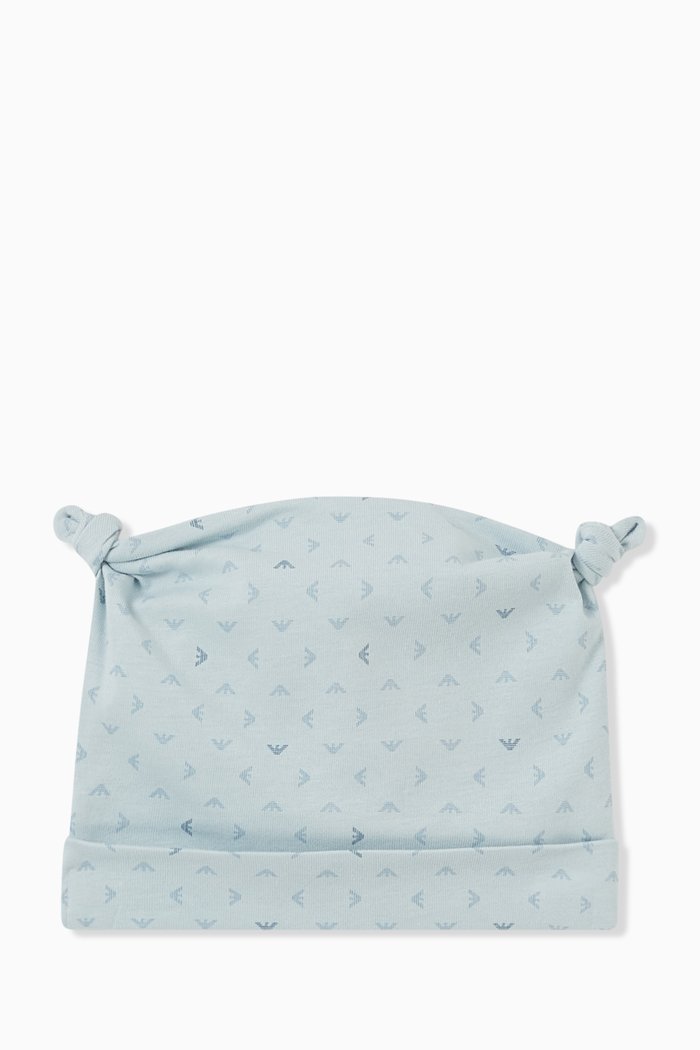 

Eagle Logo Print Beanie in Cotton, Blue