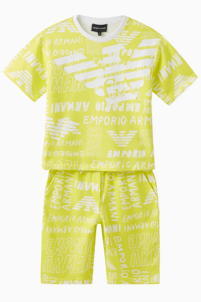 

Logo Print Shirt & Short Set in Cotton, Yellow
