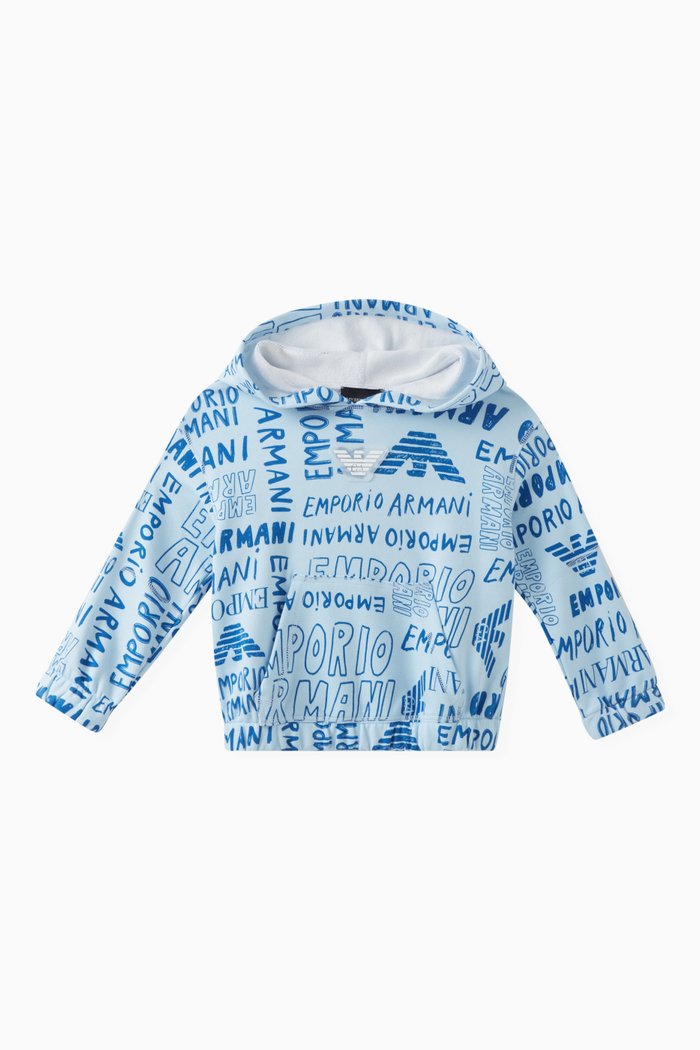 

All-over Logo Hoodie in Cotton, Blue