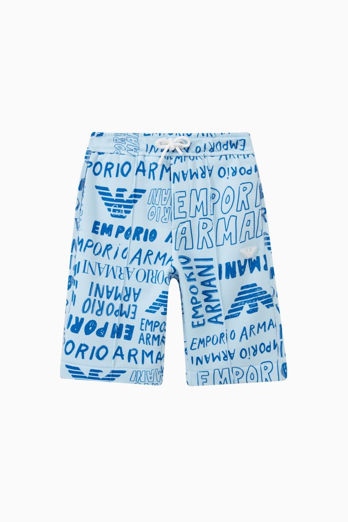 

EA Crew Logo Print Board Shorts in Cotton Jersey Fleece, Blue