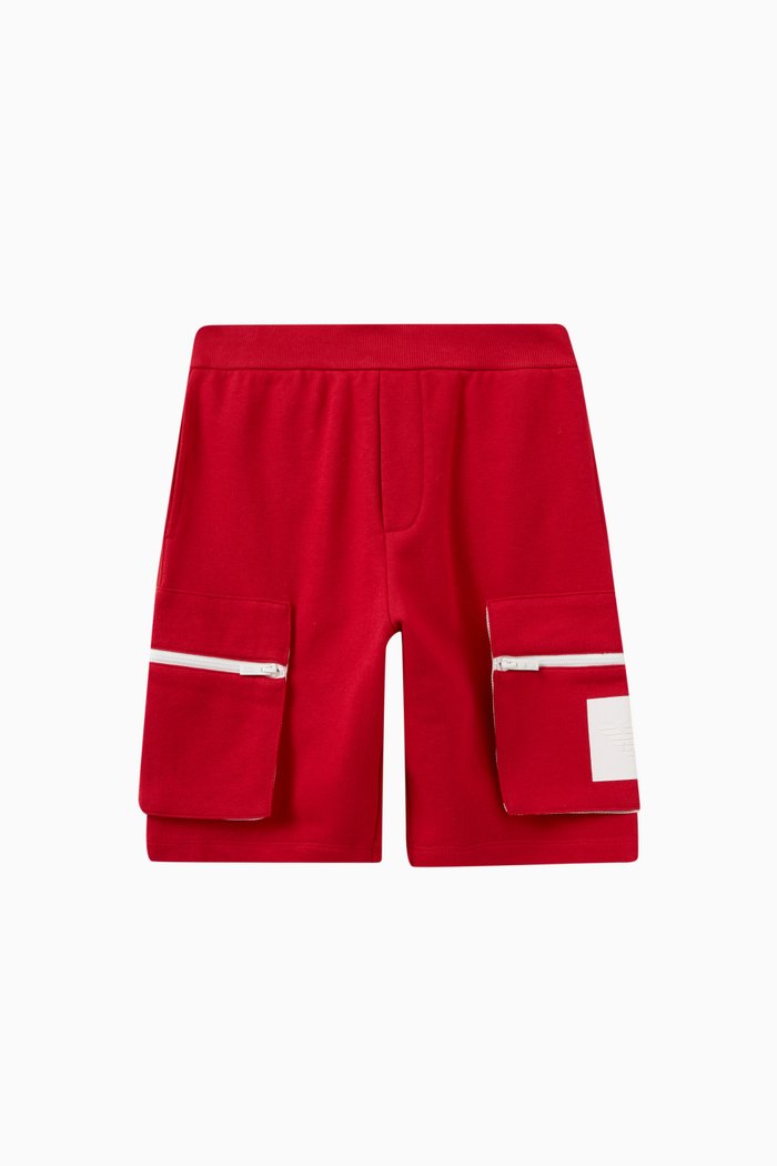 

Logo Print Cargo Shorts in Cotton, Red
