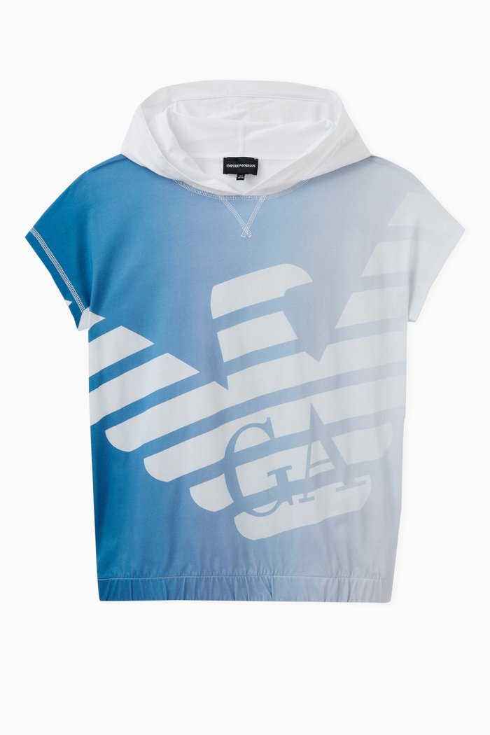 

Logo Print Hooded T-shirt in Cotton, Blue