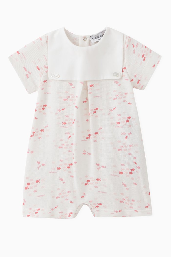 

Fish Print Romper in Cotton Piqué, Pink