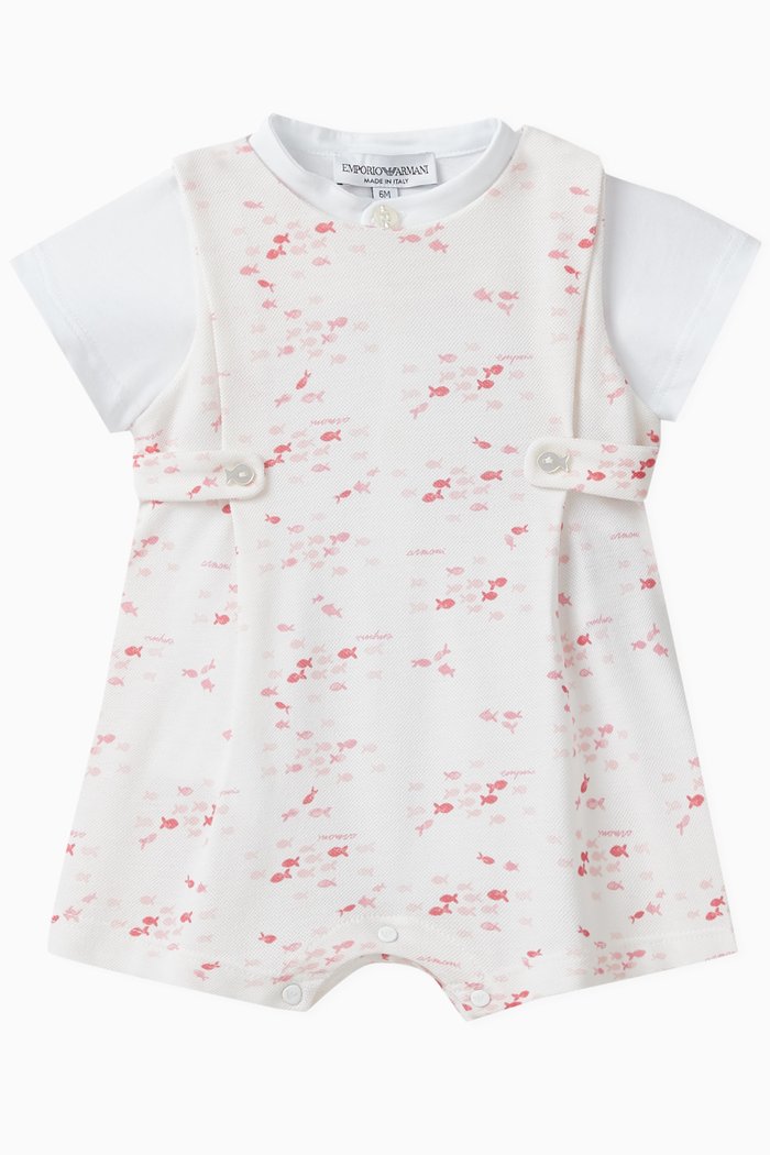 

Fish Print Bodysuit and Romper Set in Cotton, Pink