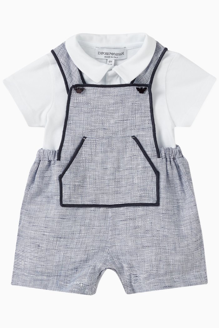 

EA Bodysuit & Dungarees Gift Set in Linen Jacquard, White