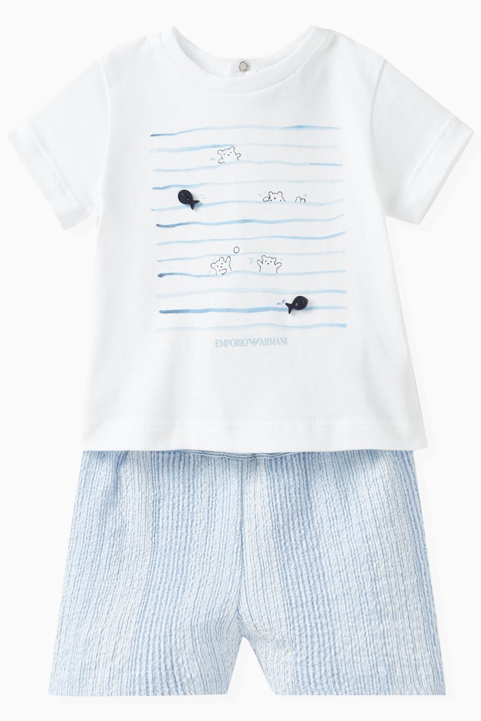 

Sea Print T-shirt & Shorts Set in Jersey, White