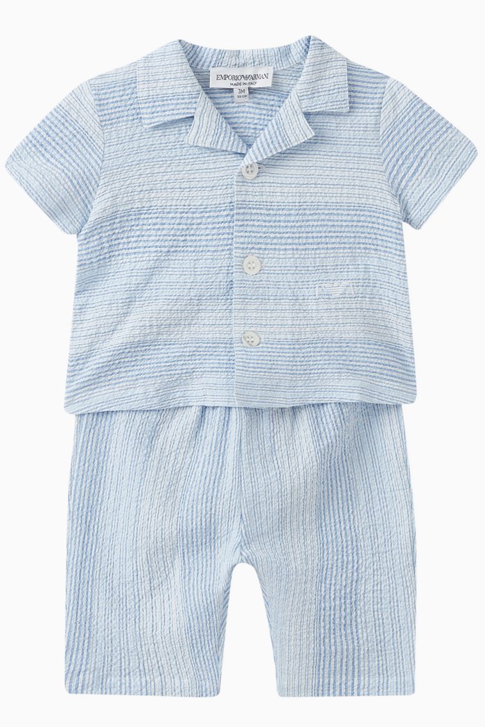 

Striped Seaside Print Polo & Shorts Set in Cotton, Blue