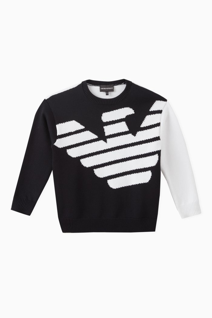 

Long Sleeved Logo Sweater in Cotton Knit, Blue