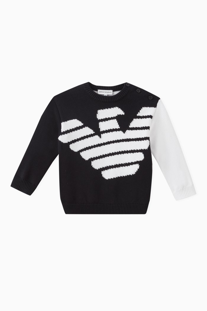 

Long Sleeved Logo Sweater in Cotton Knit, Blue