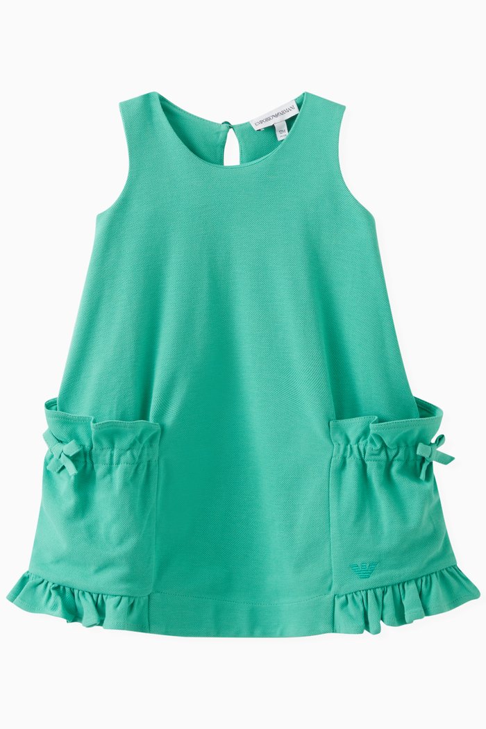 

Bow-pocket Dress in Cotton, Green