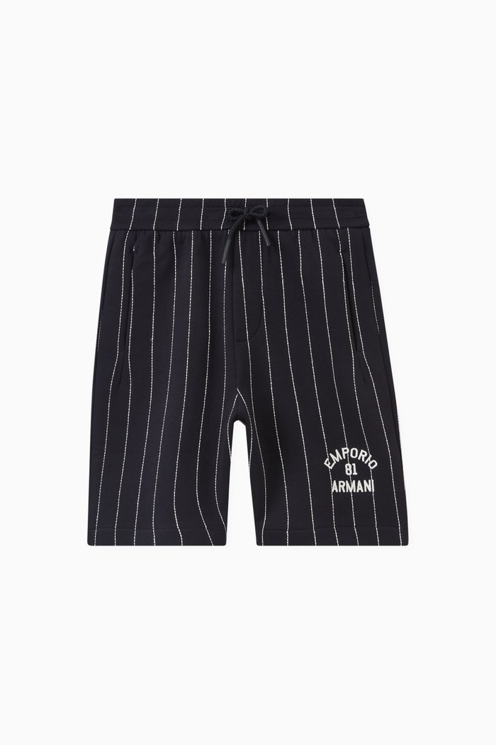 

Striped Logo Baseball Bermuda Shorts in Double Jersey, Blue
