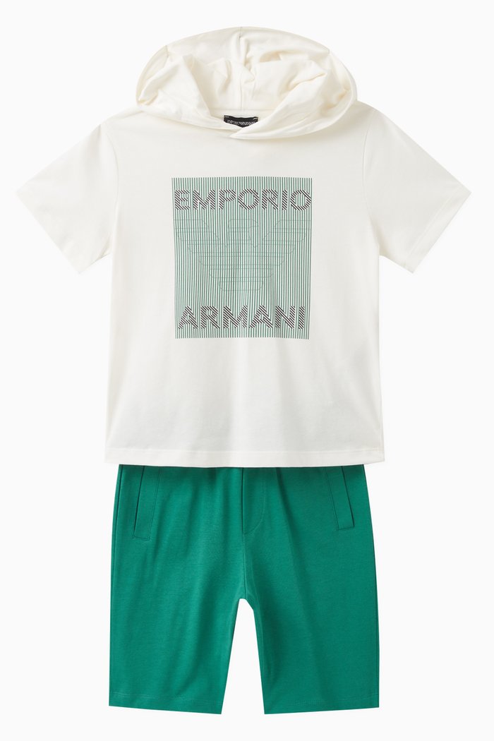 

Graphic Logo Print T-shirt & Shorts in Cotton Jersey, Green