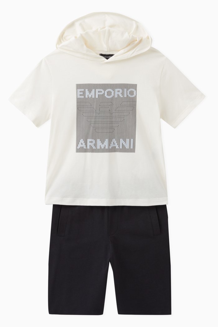 

Graphic Logo Print T-shirt & Shorts in Cotton Jersey, Blue
