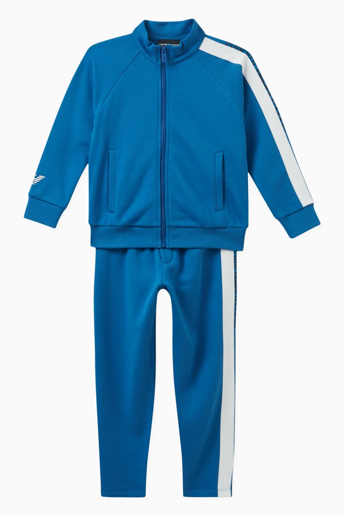 

Logo Print Tracksuit in Cotton Fleece, Blue